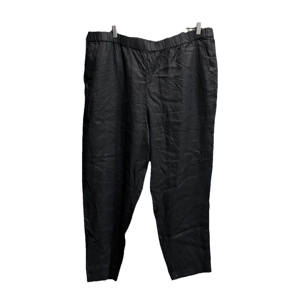 Eileen Fisher Black High Waisted Tapered Ankle 100% Linen Women's Pants Size 2X